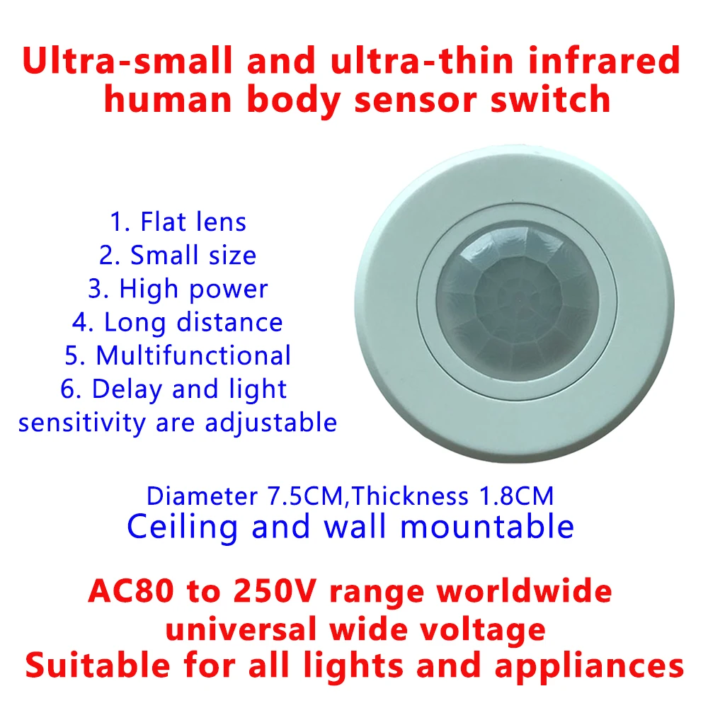 220V Light Switch Human Motion Movement Body PIR Transducer Sensor LED PIR Infrared Motion Sensor Detection