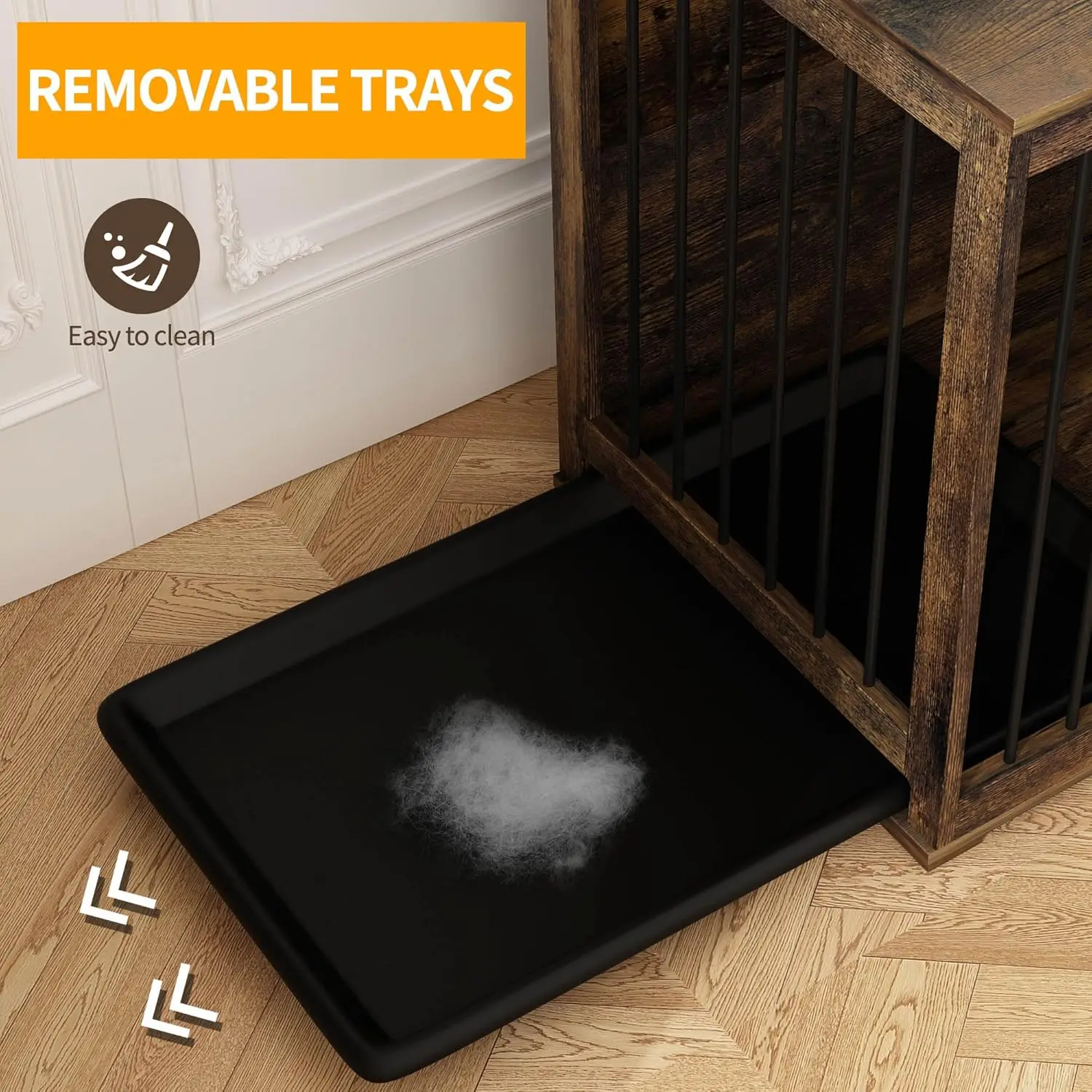 قفص كلب كبير على طراز الأثاث لكلابين، أثاث بيت كلب خشبي مقاس 70 بوصة مع مقسم قابل للإزالة وصواني، شديد التحمل في الأماكن المغلقة