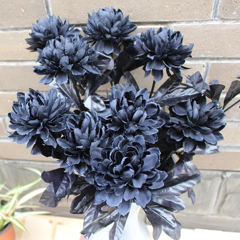 1PC Wall Arrangement Materials Fake Flower Black Dahlia Artificial Flower Branch Table Home Decor Halloween Wedding Flower