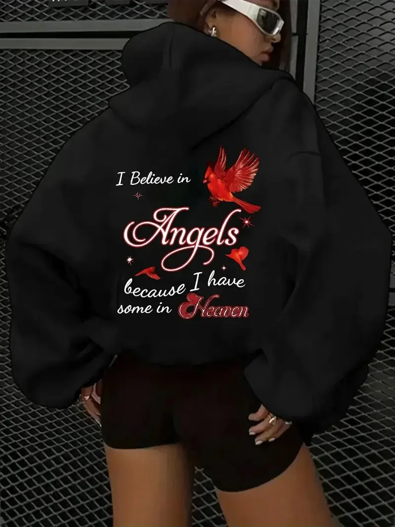 

2025 Autumn and Winter Casual Hoodie Inspirational Angel Print _believe in High-end Luxury Is for Both Men and Women Top Y2k