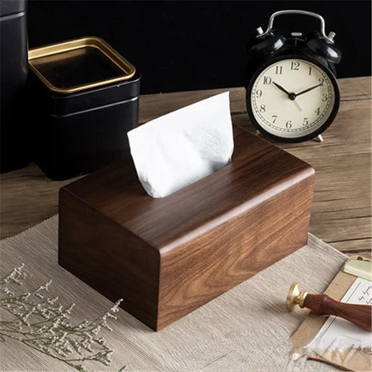 1PC Nordic Handmade Wooden Tissue Box Black Walnut Wood Tissue Box Rectangular Paper Drawer