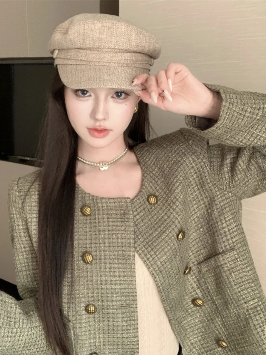 

Осенне-зимнее шикарное свободное повседневное женское пальто с двойными пуговицами, круглым вырезом, длинными рукавами, стандартной длины