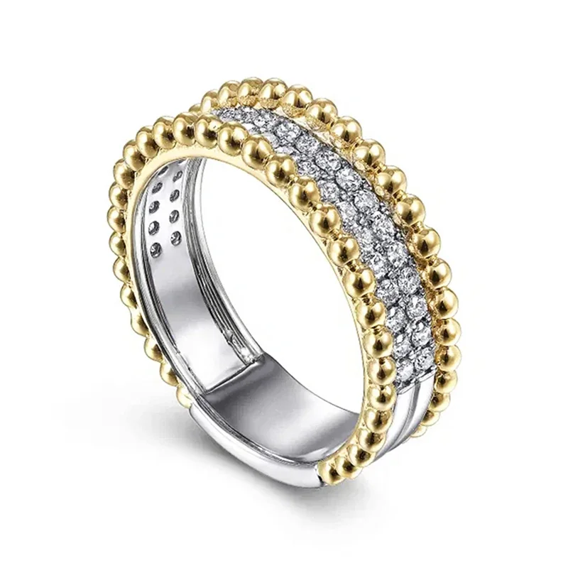 Huitan Neue trendige zweifarbige Damenringe, schicke helle Zirkonia-Finger-Accessoires, schlichter, stilvoller Verlobungsfeier-Schmuck
