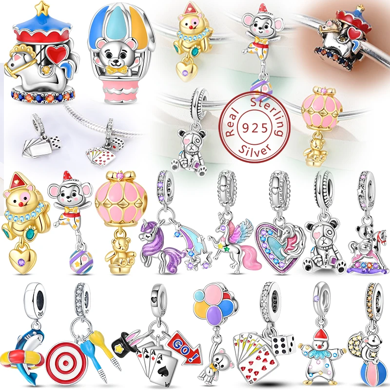 Fun S925 Sterling Silver Magic Hat Card Graffiti Amusement Park Circus Charms Beads Fit Pan Original Bracelets DIY Fine Jewelry