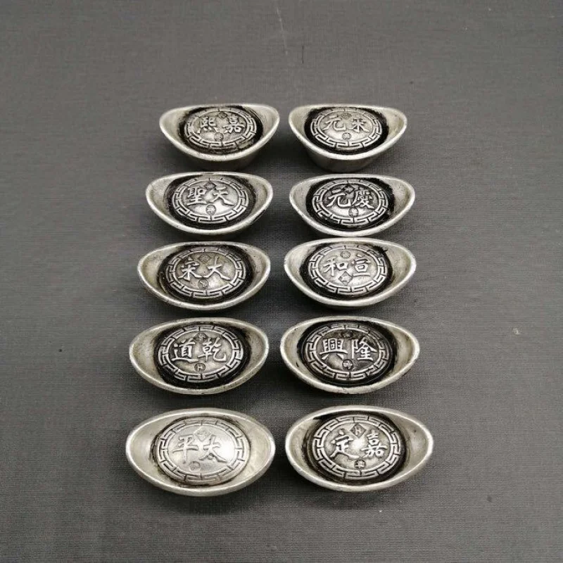 Antique Miscellaneous White Copper Silver Plated Antique Sycee Great Song Ku Silver Ten Emperor Yuan Baolongxing Ingot Crafts