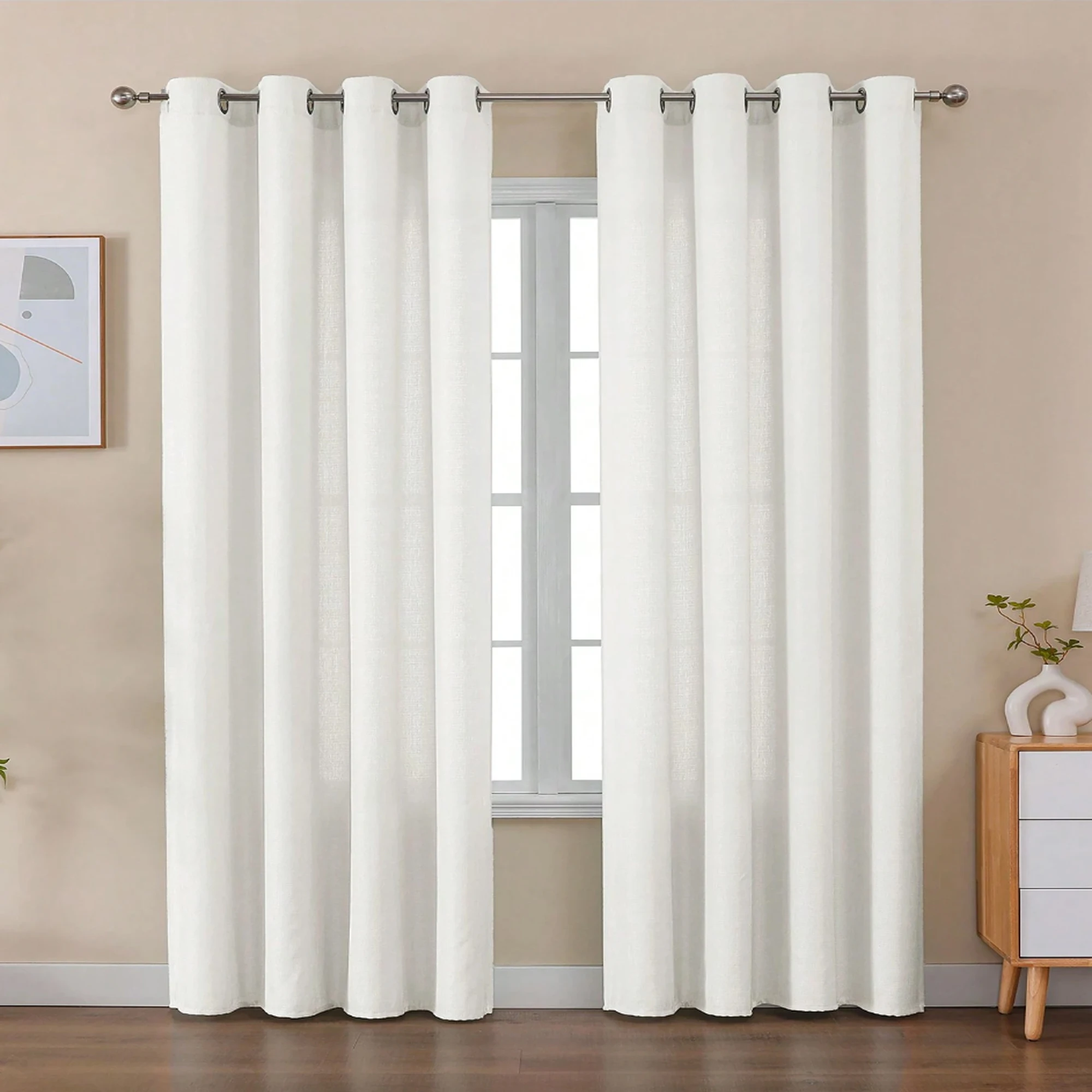 High Breathability Linen White Sheer, Light Filtering Semi-Blackout Voile, Modern Minimalist Ready-Made Drapes for Living Room