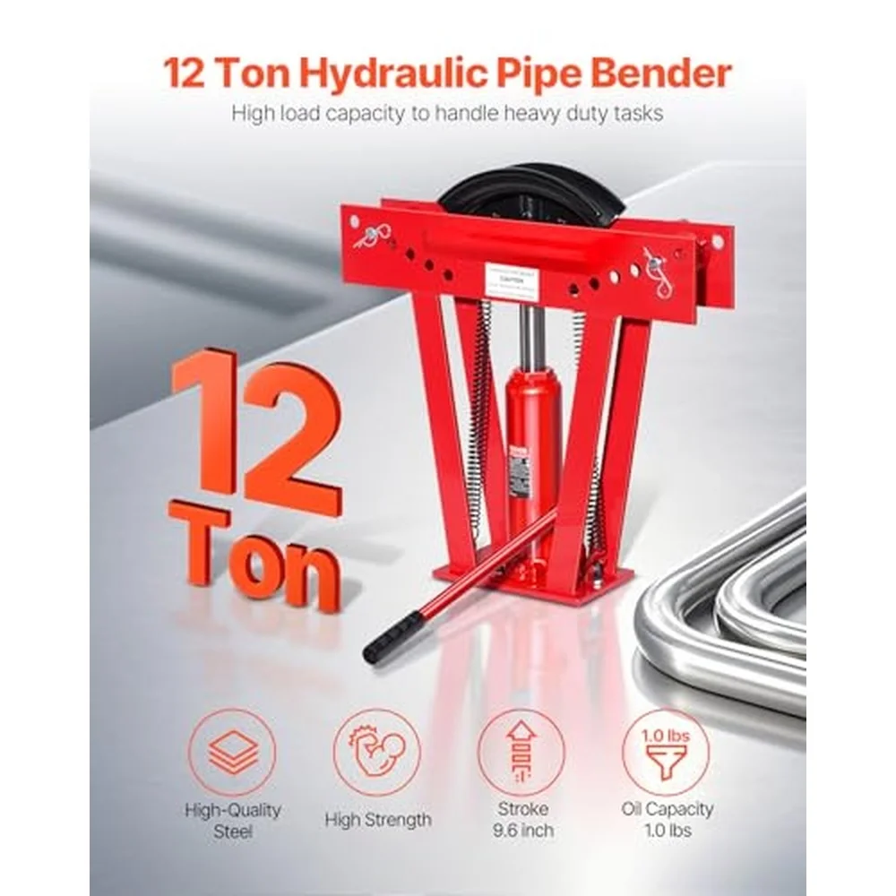 Hydraulic Pipe Bender 12 Ton Manual Copper Exhaust Pipe Bending Machine with 6 Dies (1/2