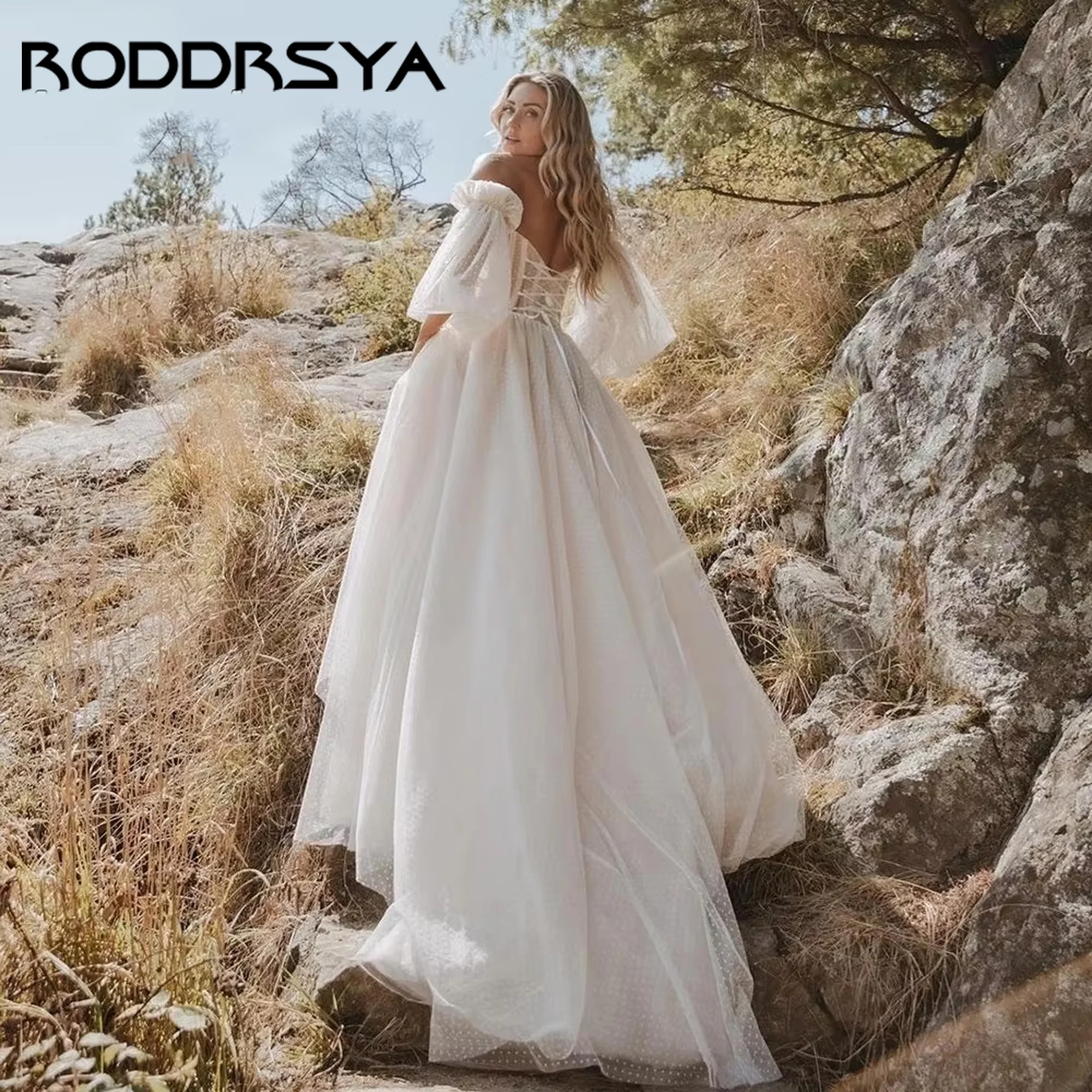 

Boho A-Line Wedding Dress Sweetheart Tulle Lace Up Bridal Dress Simple Detachable Sleeve Bridal Gown Vestido De Novia Customized