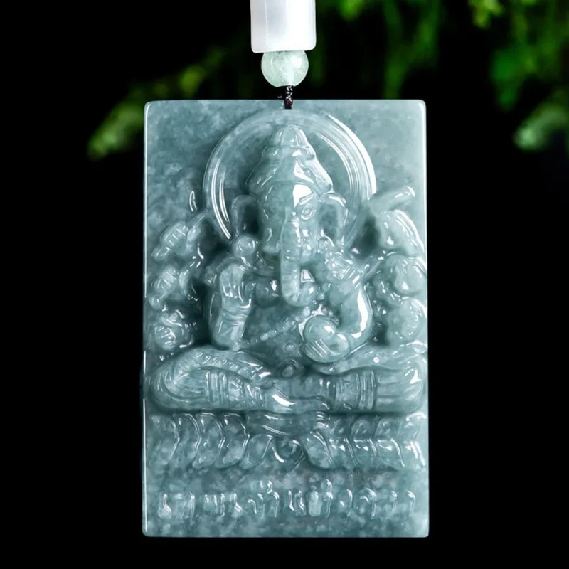 

Real Natural Grade A Jade Jadeite Men Women Lucky Elephant Buddha Oblong Pendant