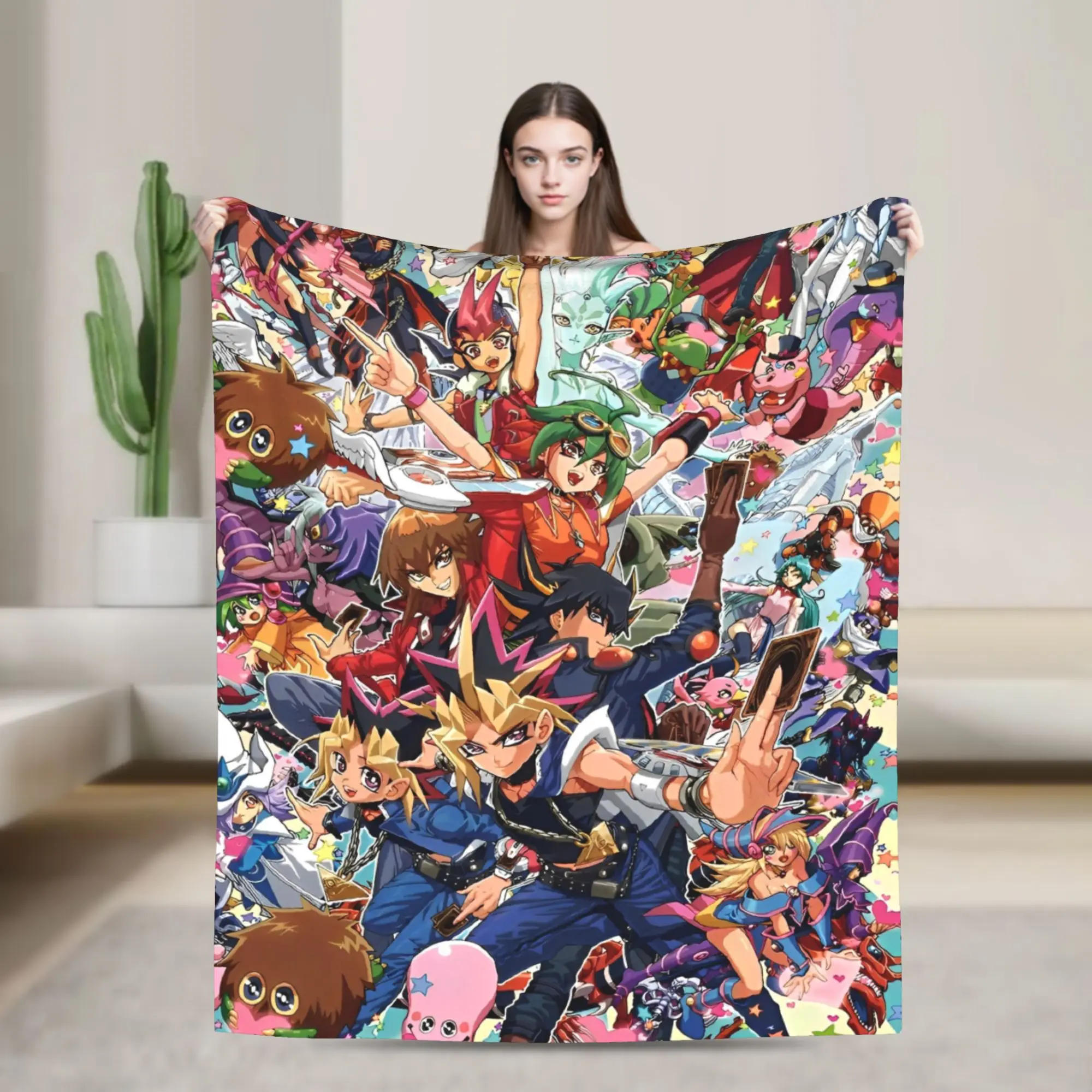 All The Yu-Gi-Oh Series In One Single Image Blanket  Flannel Awesome Warm Throw Blanket for Chair Covering Sofa Spring Autumn