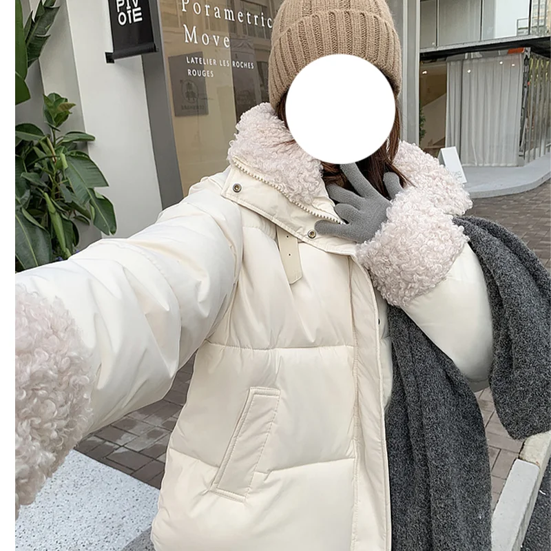 Giacca invernale da donna in cotone con cappuccio a collo alto in lana di agnello a maniche lunghe coreana anni '90 High Street Retro Calore Giacca anni 2000