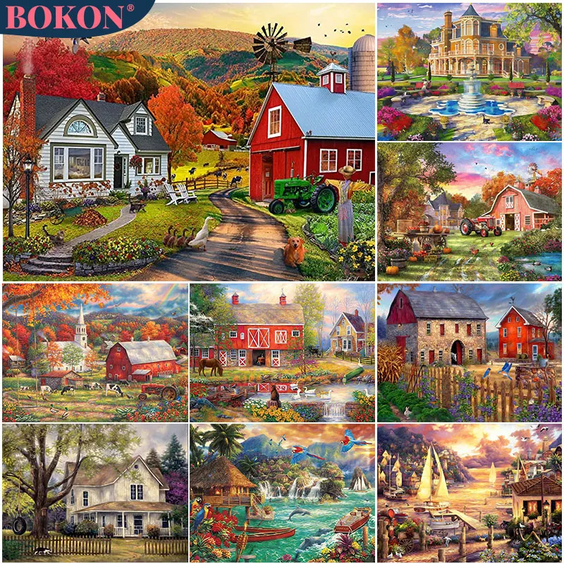 

Scenery 5D Diamond Painting Natural Scenery House Full Diamond Mosaic Diamond Embroidery Kit DIY Rhinestone Home Art Decoration