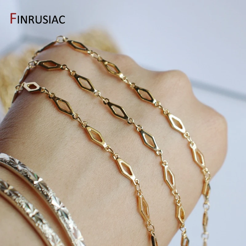 14K Gold Plated Brass Spool Link Chains,Rhombus-Shaped/ Pentagram Star/ Love Heart Chains For DIY Jewelry Making Findings