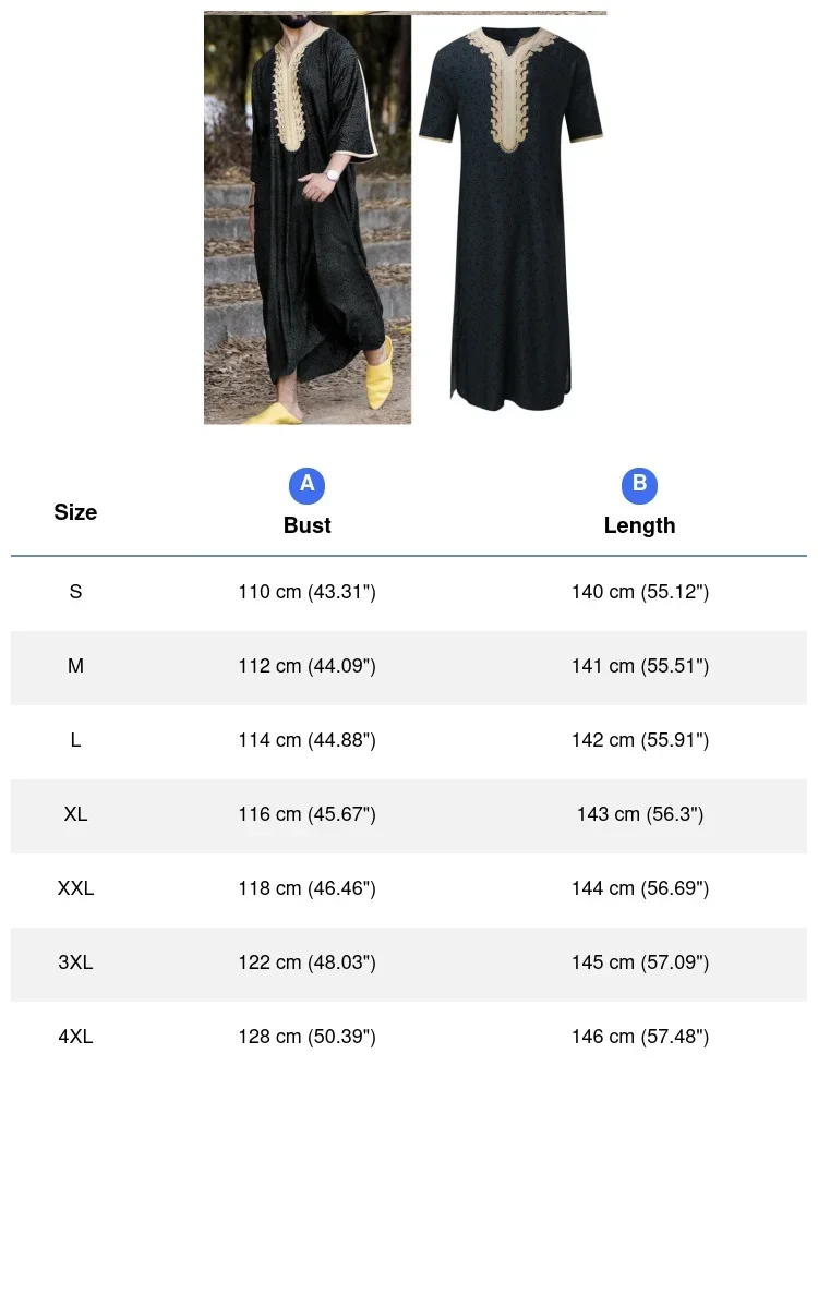 Stampa Islam Caftano Abbigliamento Uomo Plus Size 3Xl 4Xl Allentato Traspirante Djellaba Abaya Thobe Caftano Musulmano Manica Corta da Uomo Veste