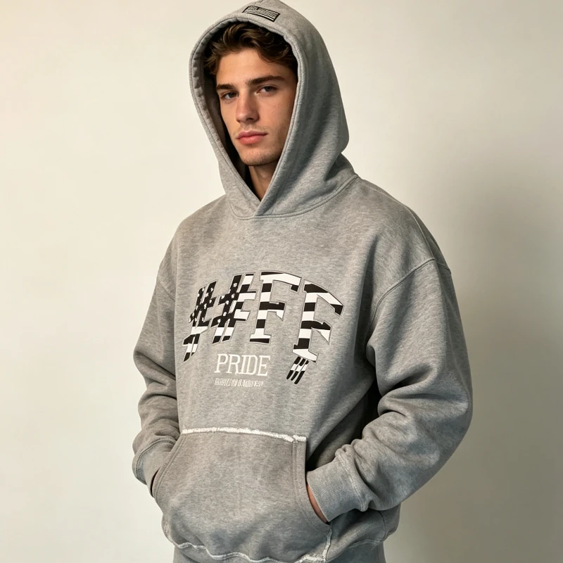 Y2K letter printed hoodie, flag patch hoodie, linen pocket, long sleeved loose streetwear, casual autumn and winter top