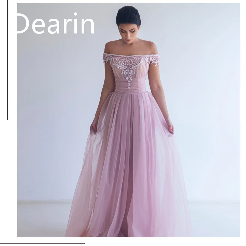 Customized Evening Gown Dearin Off-the-shoulder A-line Floor Length Skirts Tulle Bespoke Occasion Dresses Prom Formal Dress Saud