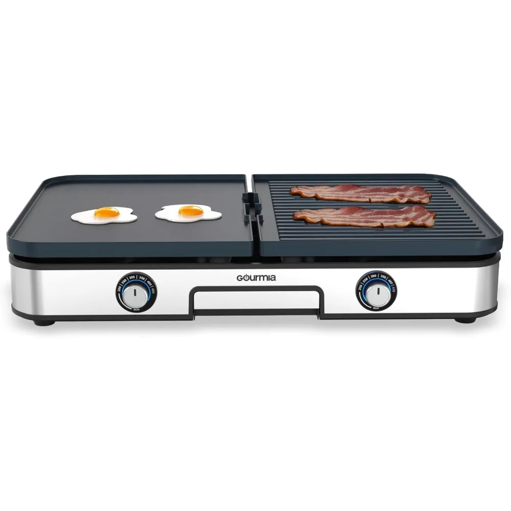 

Electric Indoor Grill and Griddle Combo Dual Zone Cooking Reversible Nonstick Plates Adjustable Temperature Dishwasher