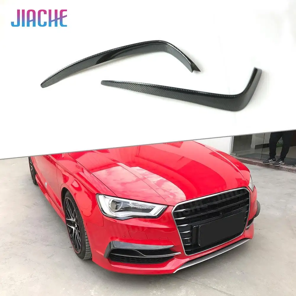 

2PCS/Set Carbon Fiber Car Front Foglamp Eyelids Frame Trims Strips for Audi A3 S3 Sedan 2013-2016 Bumper Foglight FRP