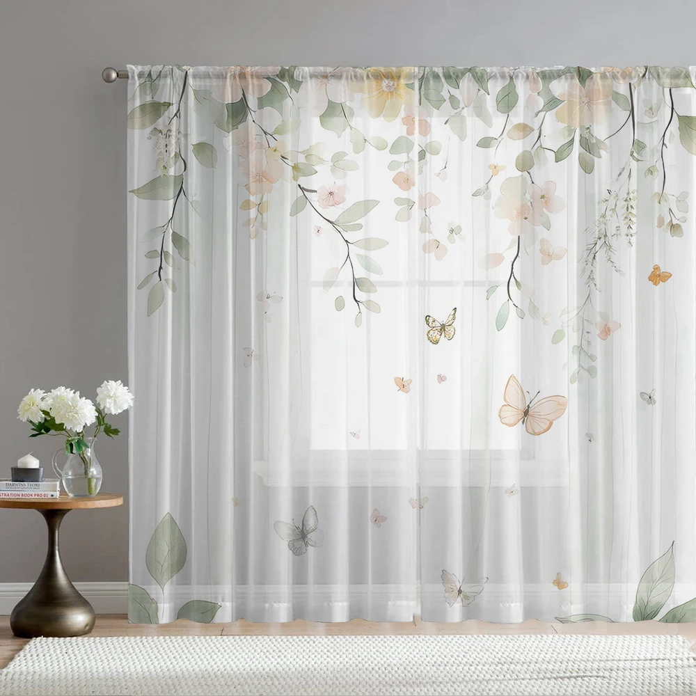 2Pcs Small Butterfly And Flower Branch Print Home Decoration Window Screens Suitable For Coffee Shops, Restaurants, Bedrooms