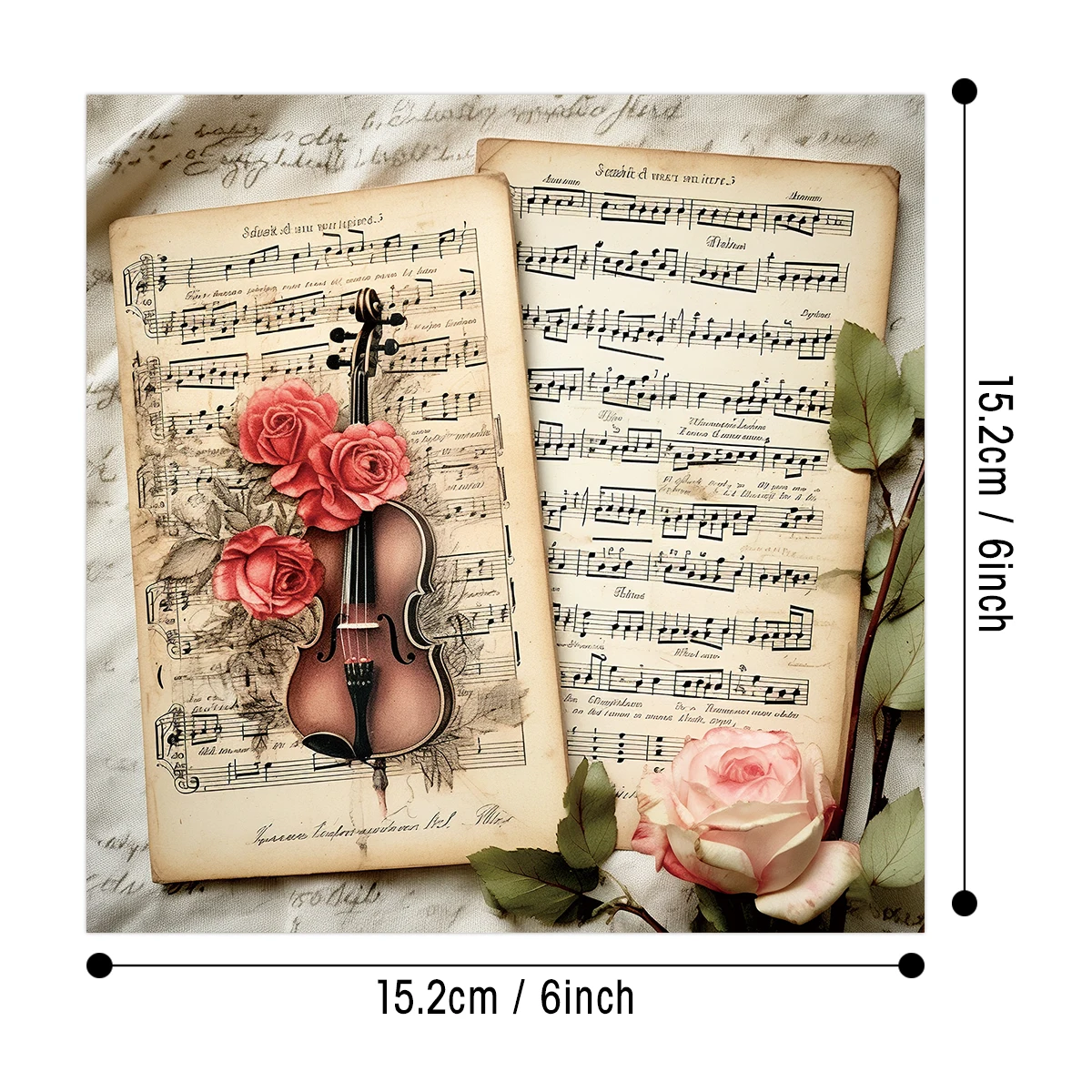 12pcs Vintage Floral Music Sheets Scrapbook Paper for Valentine\'s Day Wedding,Single-Sided Craft Paper for Journals,Scrapbooking