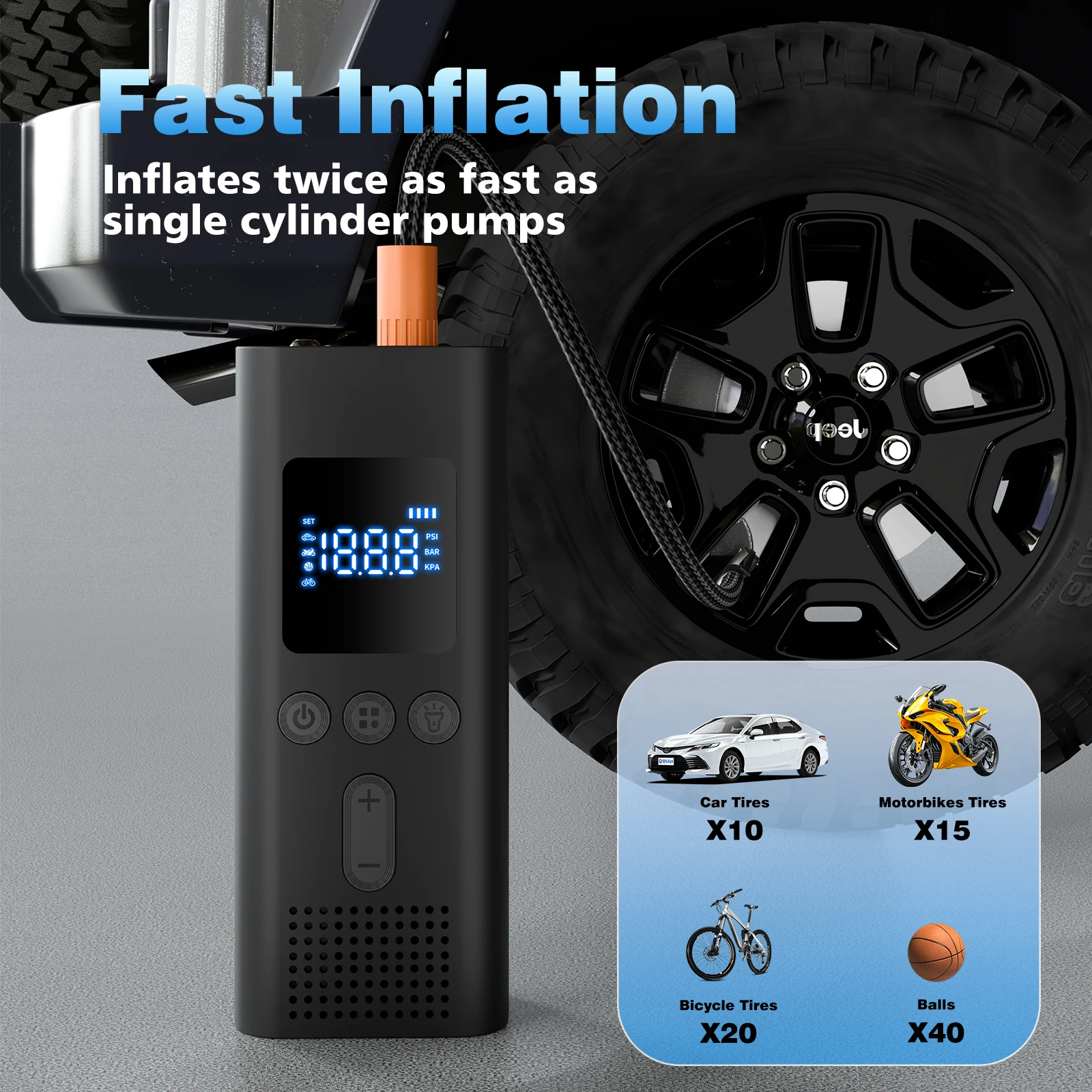 Portable Car Tire Inflator Digital Cordless Air Pump 150PSI Bike Pump Electric Air Compressor For Car Bicycle