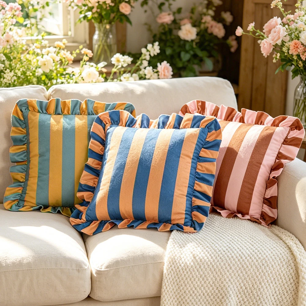 Striped Lace Velvet Pillowcase Image 18