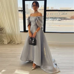 Fashion Boat Neck A-Line Bow Satin Formal Occasion Prom Dresses Floor-length Women Evening Party Dress  فساتين السهرة