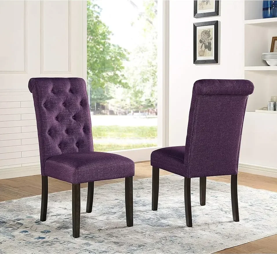 Leviton Solid Wood Tufted Parsons Dining Chairs, Set of 2, Purple