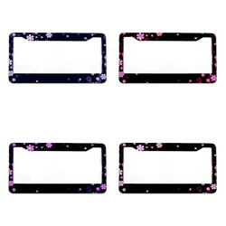 Purple small flower pattern American standard aluminum alloy car license plate cover accessories waterproof license plate cover