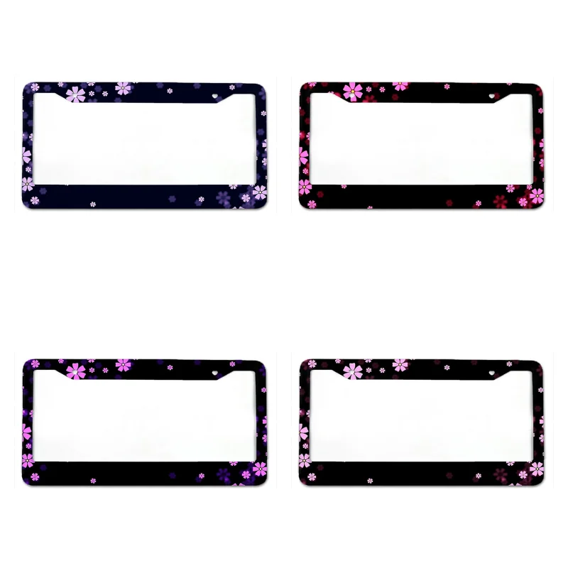 Purple small flower pattern American standard aluminum alloy car license plate cover accessories waterproof license plate cover