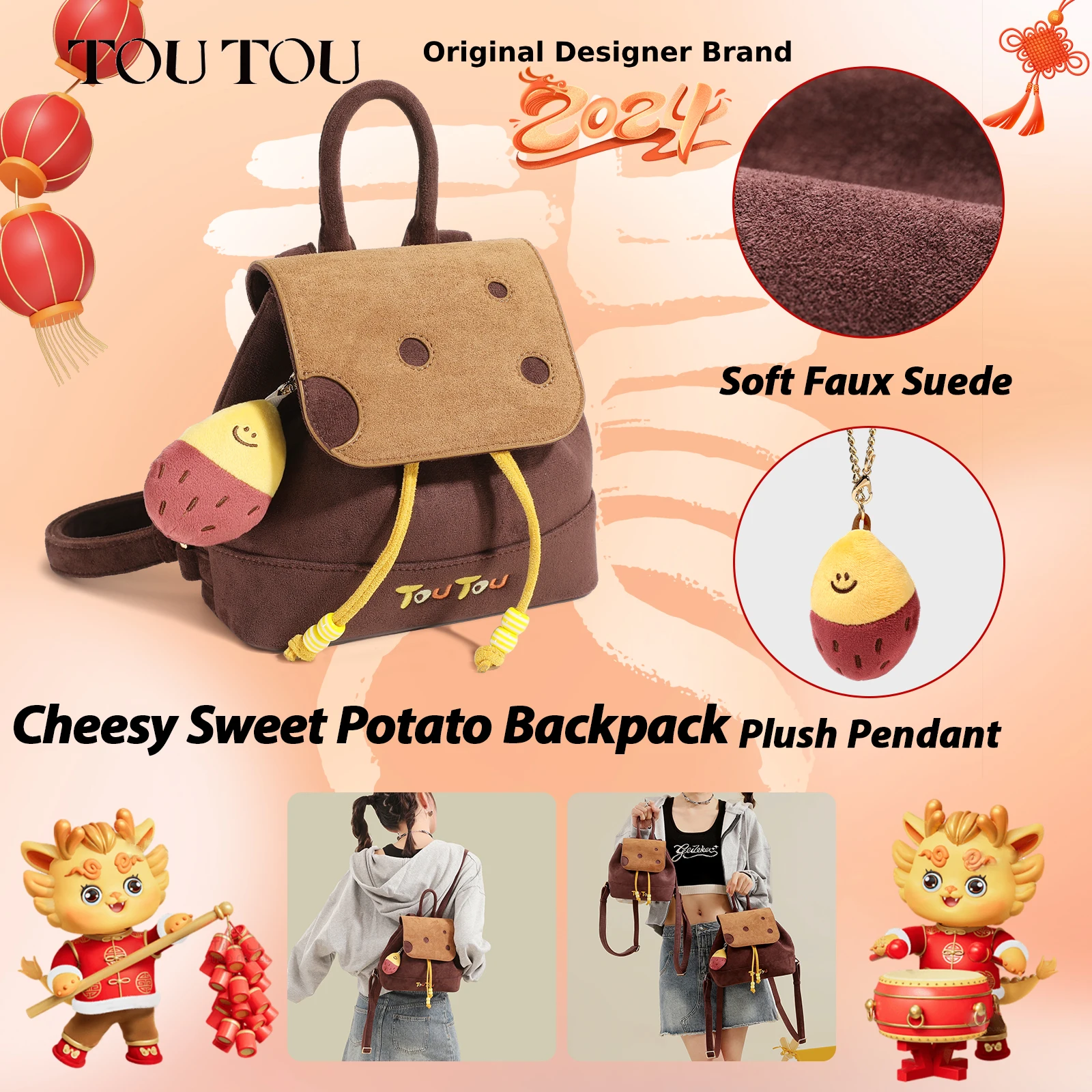 TOUTOU 2024 Cheese Sweet Potato Backpack Female Original and Unique Design Small Backpack Versatile for Short Distance Travel