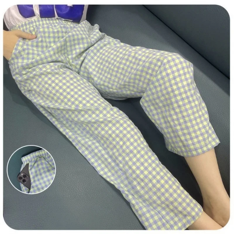 New Style Cell Long Pants Pajama Pants Female in The Summer Thin Sweet Fallow Loose Air Conditioner Bug Pants Comfort Refreshing