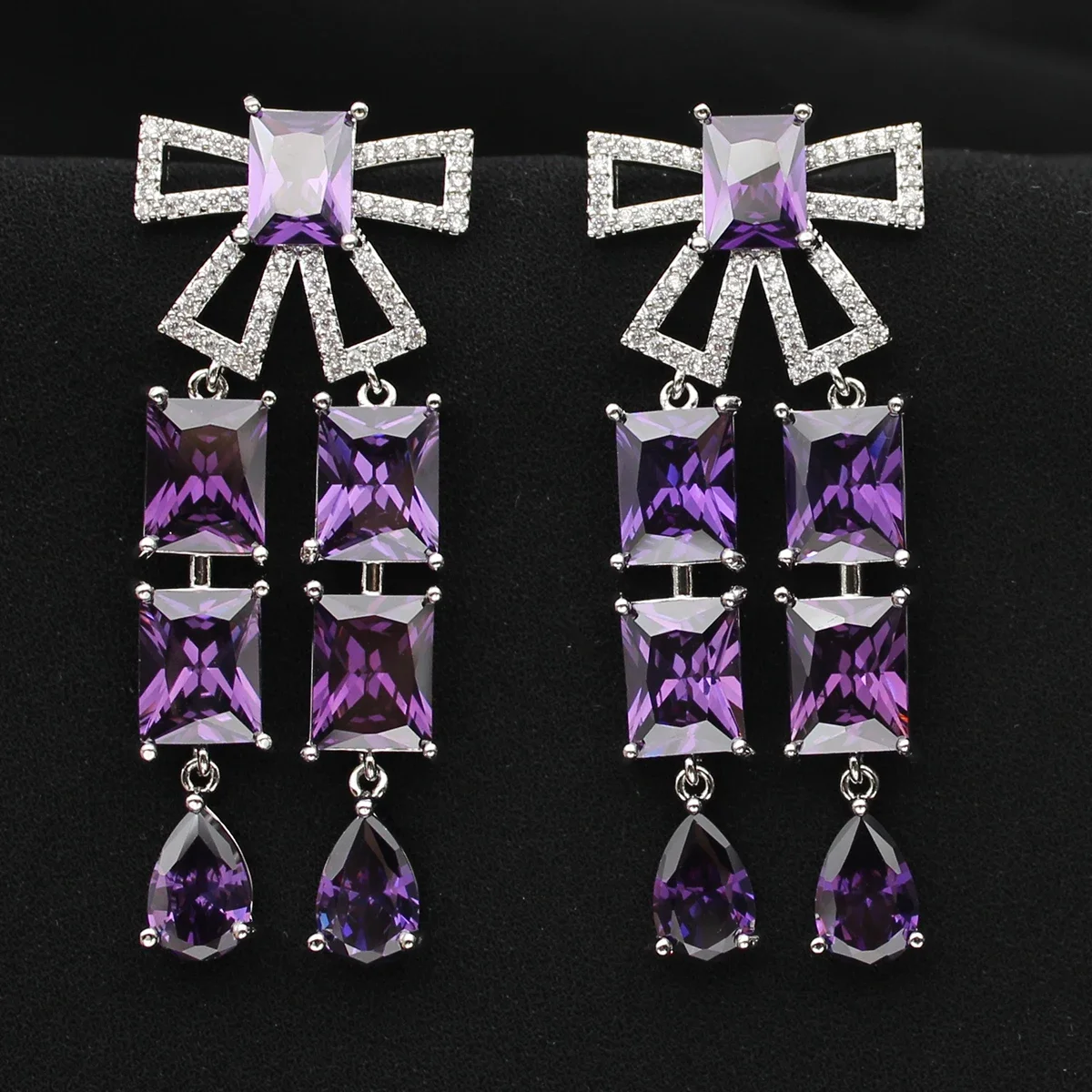 Designer Women\'s Earrings Luxury Jewelry Cubic Zirconia Water Drop Hoop Dangle Earrings for Women Party Jewelry Purple Gift