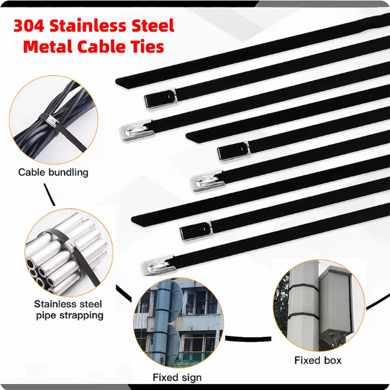 100pcs Exhaust Wrap Multi-Purpose 304 Stainless Steel Metal Cable Tie banding self-locking zip ties