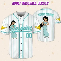 Disney Jasmine  Princess Custom Name Baseball Jersey Outdoor Sports Style Casual Jersey Men's and Women's Personalized T-shirt