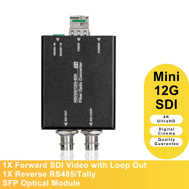 

Mini 12G Broadcast Digital Video Converter Over Single Mode LC Fiber, RS485 Data