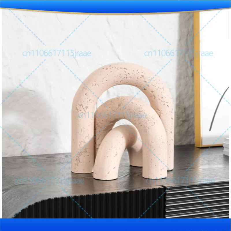 Natural Marble Sculpture Geometric Arch Semicircular Arch Ornament Yellow Cave Stone Decorative Figurines Living Room Decoration