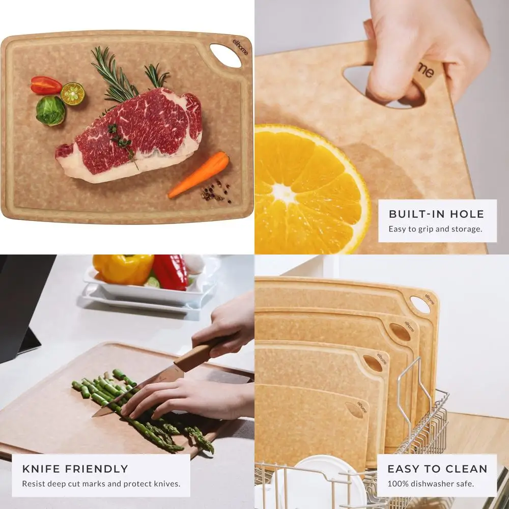 

Большая экологически чистая кухонная разделочная доска из композитного деревянного волокна с возможностью мытья в посудомоечной машине и канавками для сока для устойчивого приготовления пищи