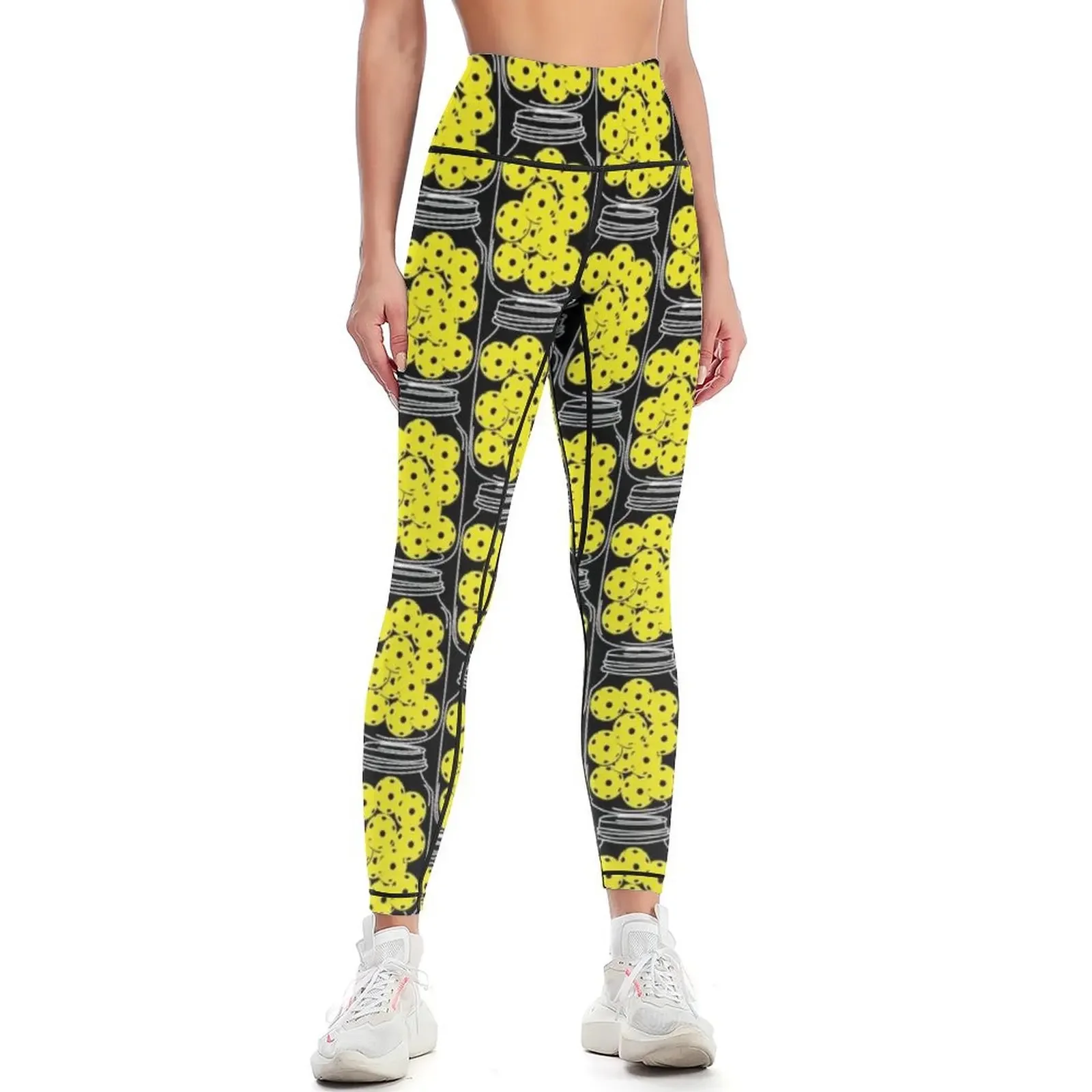 

Pickleball: Anyone for pickles Black background Leggings for fitness legings for fitness sports tennis Womens Leggings