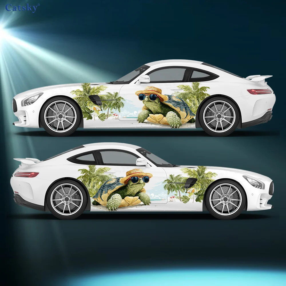Summer Fashion Beach Turtle Car Vinyl Wraps Decal Self-adhesive PVC Sticker Suitable for Trucks SUV Decoration Auto Accessories