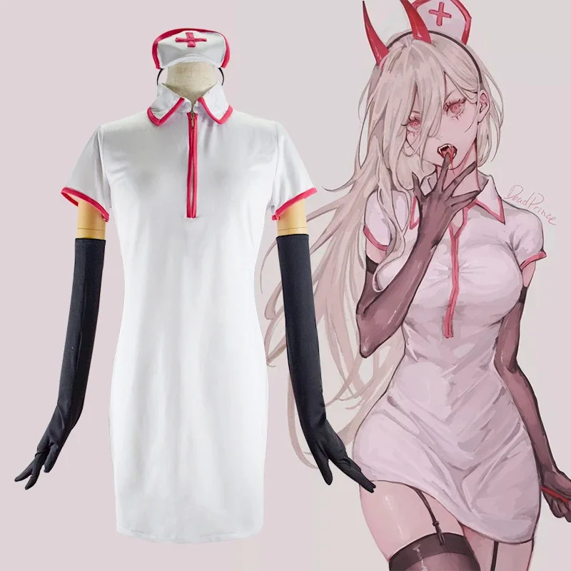 Costume de tronçonneuse Makima Power pour hommes, uniforme d'infirmière cosplay, tenue de cosplay anime pour filles, vêtements d'Halloween et de carnaval, ensemble complet