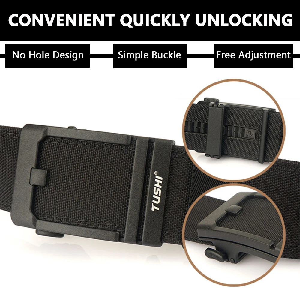 TUSHI 43mm Steifer Taktischer Gürtel für Männer Metall Automatische Schnalle Militär Polizei Duty Gürtel 1100D Nylon Gun Gürtel Casual gürtel Männlich – Detail 3