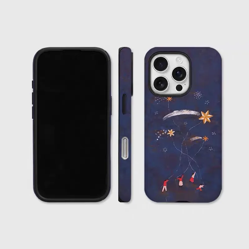 

Ins Purple Starry Sky Illustration Case for IPHONE 16 ProMax 15 14 13 12 11 PRO Plus Acrylic TPU Two in One Magnetic Phone Cases