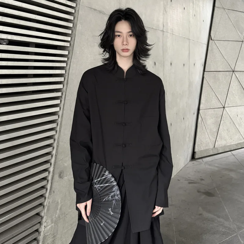 HKSH Spring Summer New Men's Tide Dark China-Chic Shirt Loose Casual Shirt Button-down Collar Cotton Niche Design Shirts HK20987