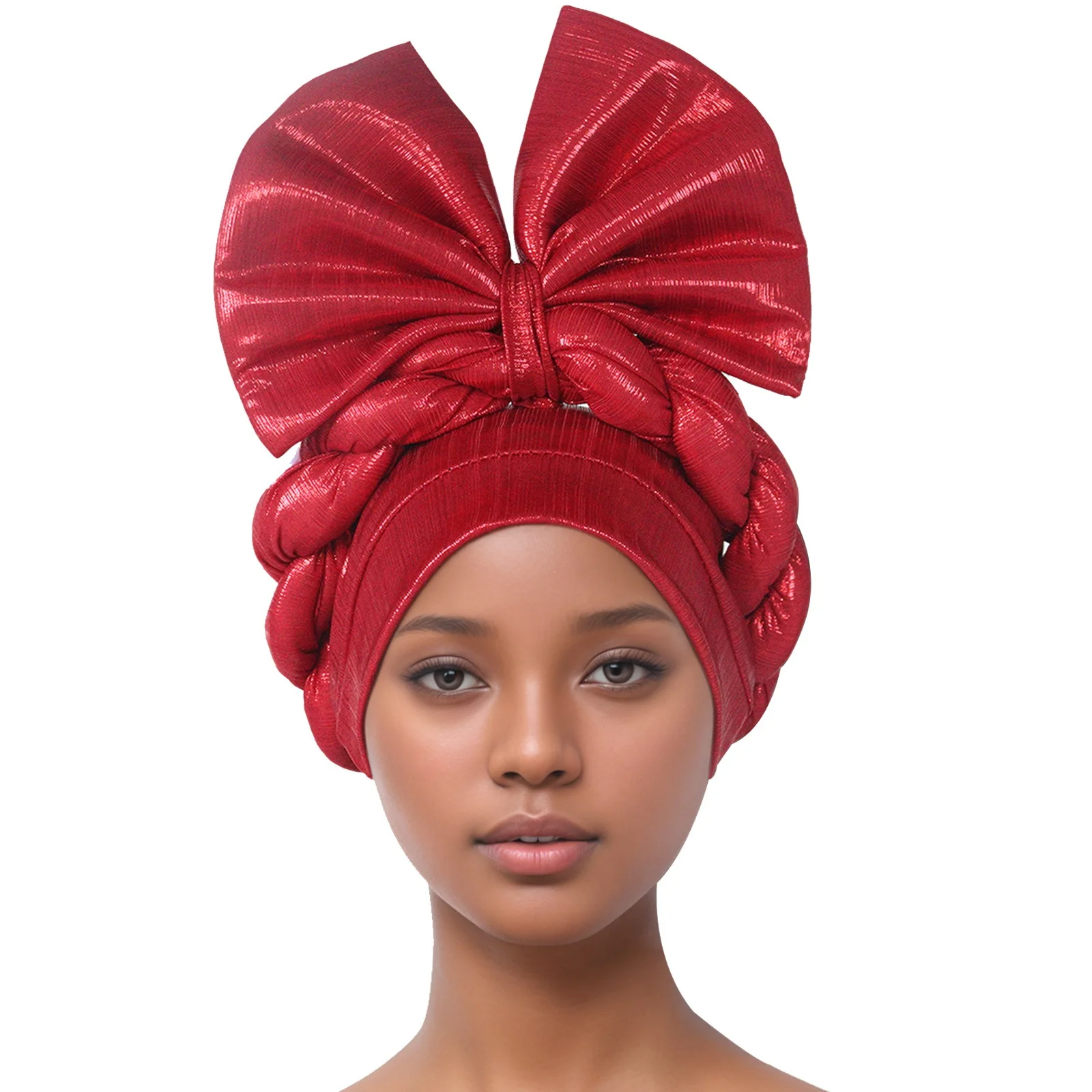 Aso Oke Headtie for Women African Head Wrap Nigerian Wedding Braid Bonnet Big Bow Headscarf Auto Gele Headpiece Tiurban Cap Hat