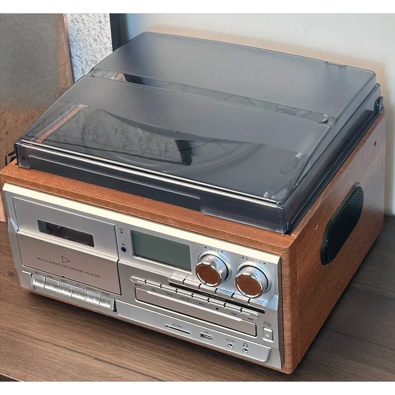 1-In-1 turntable player Gramophone Vinyl phonograph with external speakers AM FM radio Bluetooth tape playback