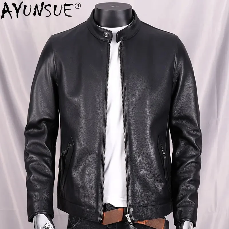 

Real AYUNSUE Cow Jackets for Men 2024 New Autumn Genuine Coat Vintage Leather Jacket Korean Style Chaquetas SGG