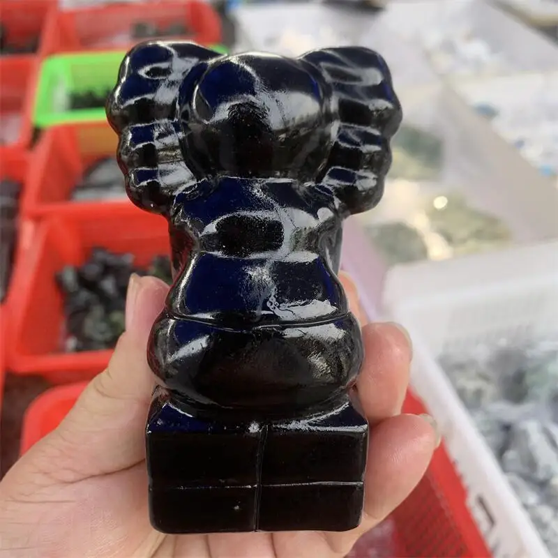 

Натуральный черный обсидиан, мультяшная кукла, резьба, мемулит, мощная статуя для украшения дома, комнаты, подарок, 1 шт.