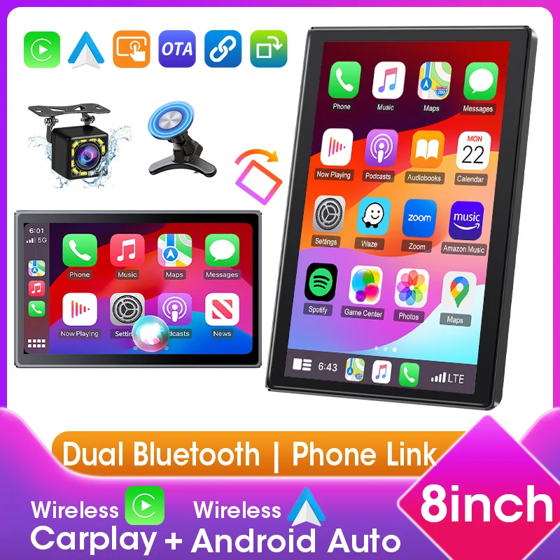 

Универсальный горизонтальный/вертикальный экран, автомобильный радиоприемник, мультимедийный видеоплеер, беспроводной Carplay, Android, автонавигация, GPS, автомобильный экран