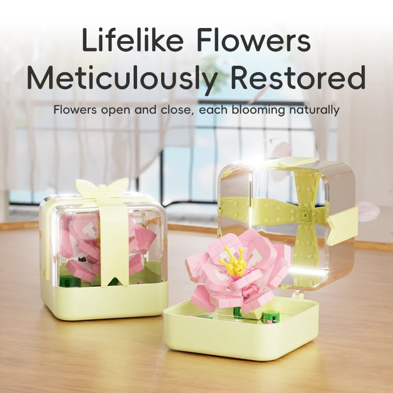 DIY Potted Rose Sunflower Plants Succulents Bonsai Tree Gardens Romantic Building Blocks Model Bricks Kid Sets Kits Toy Girl